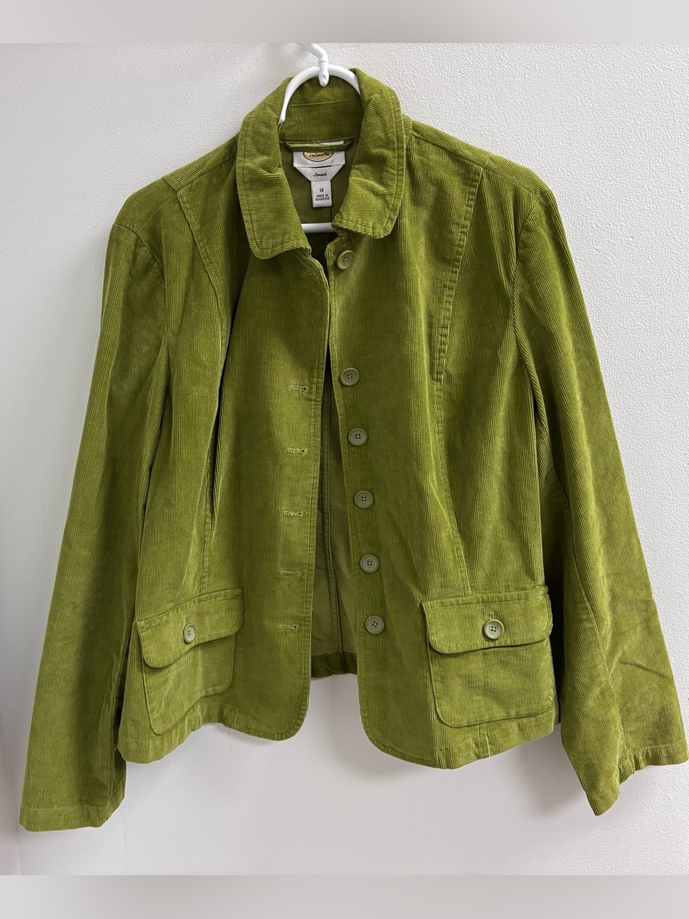 Talbots Stretch Olive Green Corduroy Jacket Blazer Size 16